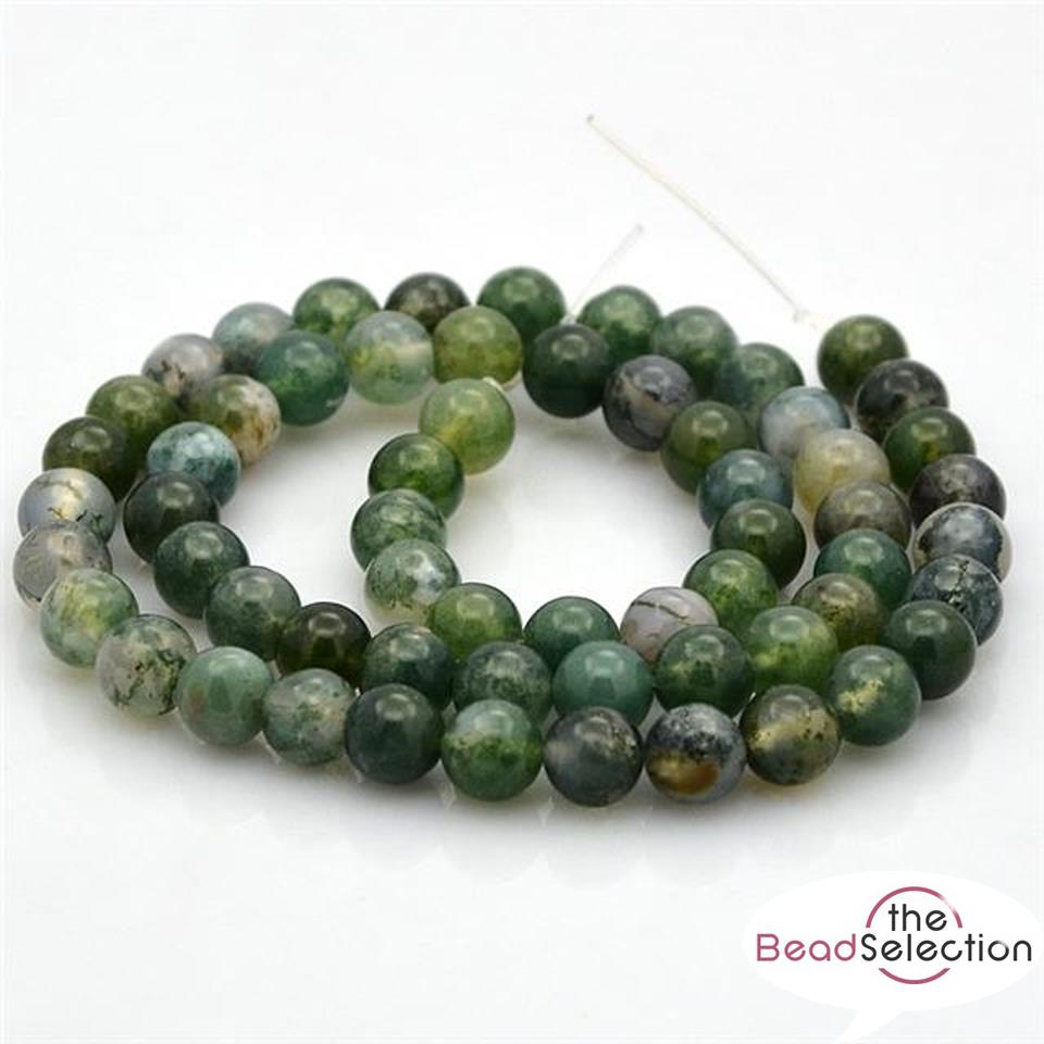 PREMIUM QUALITY GREEN MOSS AGATE ROUND GEMSTONE BEADS 8mm 25 Beads