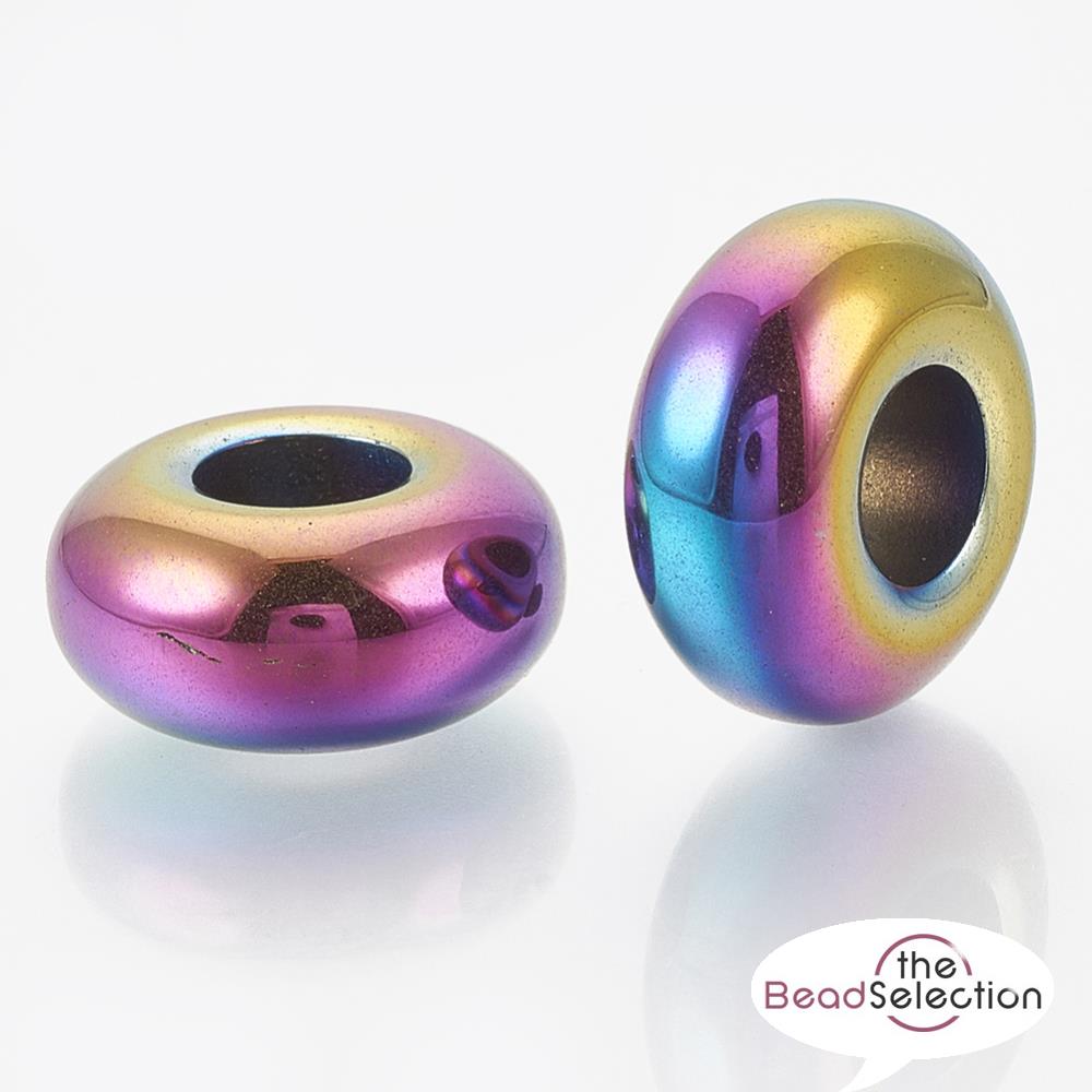 RAINBOW HEMATITE ROUND RONDELLE BEADS 14mm x 6mm LARGE HOLE 6mm