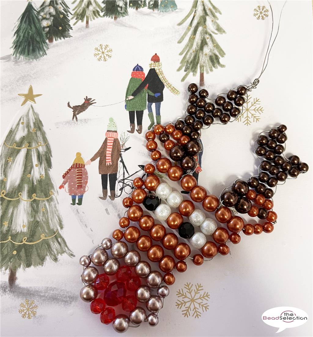 XMAS RUDOLPH REINDEER GLASS PEARL BEAD KIT TREE ORNAMENT FULL