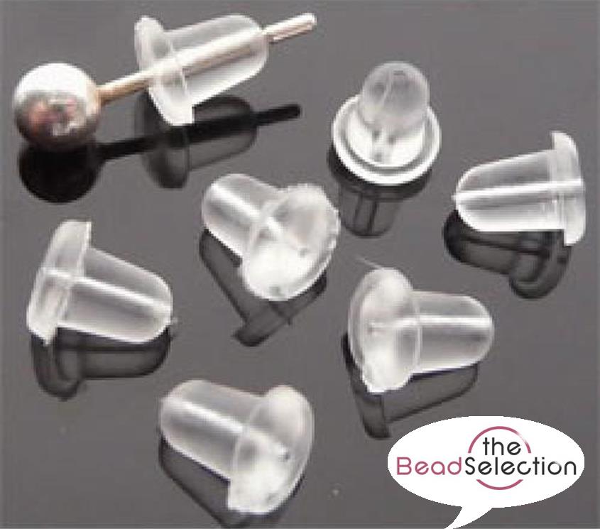 200 SOFT CLEAR RUBBER HYPOALLERGENIC EARRING BACKS STOPPERS 4mm x