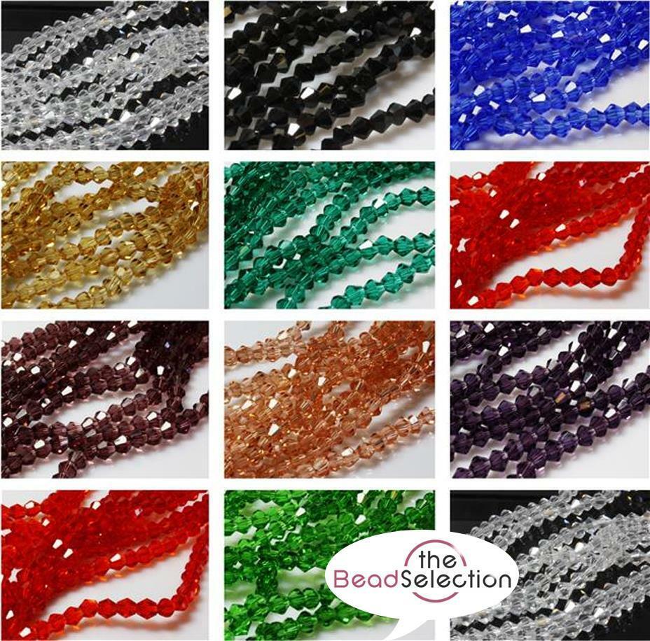 150+ TINY FACETED CRYSTAL GLASS BICONE BEADS strand 3mm x 2mm COLOUR CHOICE