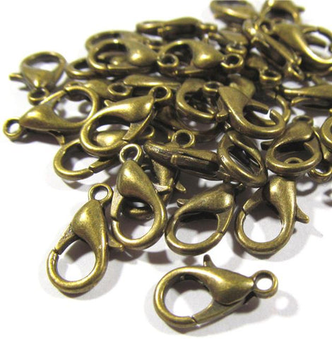 50 LOBSTER CLASPS 16MM ANTIQUE BRONZE JEWELLERY MAKING FINDINGS AG4