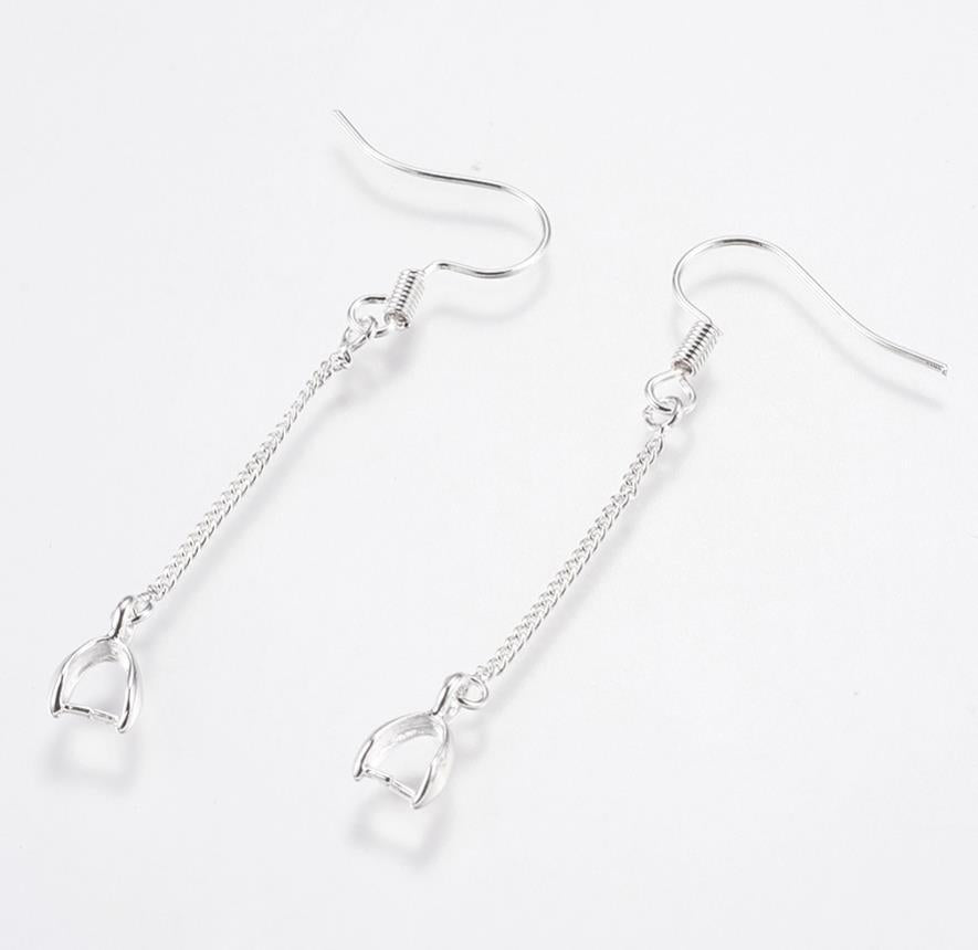 2 Fish Hook Earrings 18mm With Hanging Pendant Bail Ear Wires Silver Plated  AK20