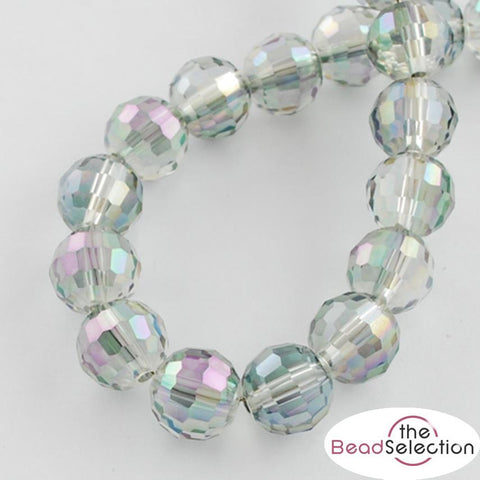CLEAR RAINBOW AB FACETED ROUND CRYSTAL GLASS BEADS SUN CATCHER 8mm 6mm -28