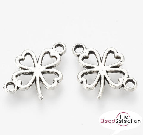 20 FOUR LEAF CLOVER JEWELLERY CONNECTORS LINKS CHARMS 15MM SILVER PLATED C244