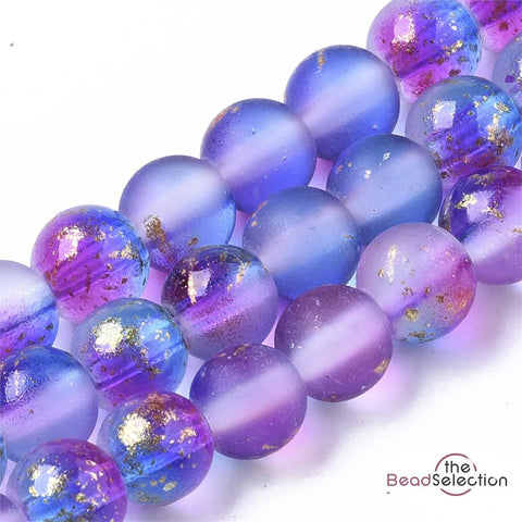 100 FROSTED GLITTER ROUND GLASS BEADS PURPLE BLUE 6mm JEWELLERY MAKING FR9