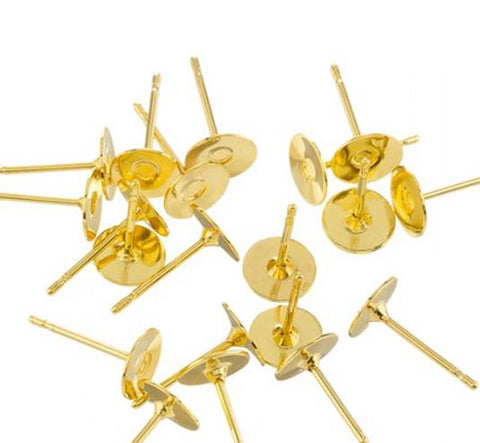50x11mm STAINLESS STEEL EAR STUDS 6mmFLAT PAD GOLD PLATED Nickel &lead Free STA2