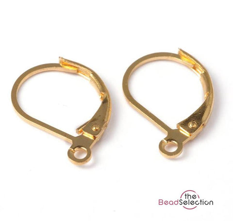 20 LEVER BACK EARRINGS GOLD PLATED 16mm JEWELLERY MAKING FINDINGS AB12