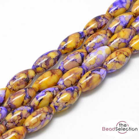 20 'WILD ORCHID' MARBLE DRAWBENCH OVAL GLASS BEADS 22mm PURPLE YELLOW ORC2