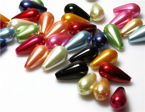 10 GLASS PEARL DROP BEADS 17mm x 8mm COLOUR CHOICE TOP QUALITY