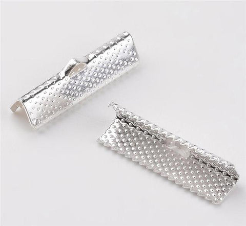 LARGE RIBBON END CRIMP CAPS BAIL TIPS 35mm x 8mm SILVER PLATED AM32