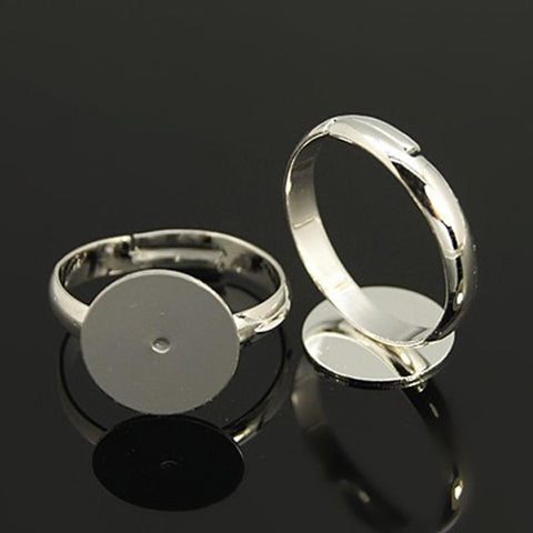 ADJUSTABLE RING BLANKS 14mm PAD SILVER / GOLD PLATED ADULT SIZE ( MSC3 )