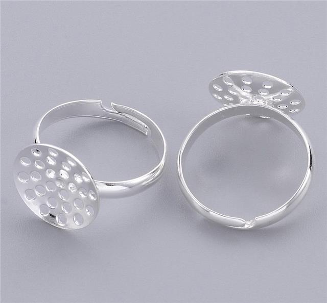 TOP QUALITY 14mm SIEVE PAD ADJUSTABLE RING BLANKS SILVER PLATED