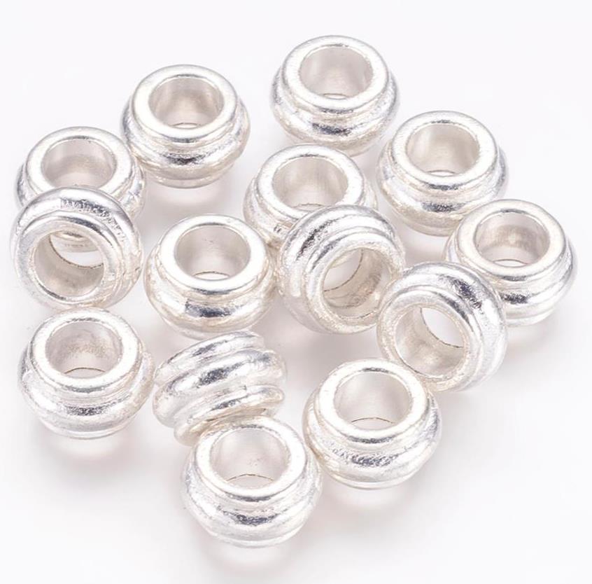 TOP QUALITY 10 TIBETAN SILVER LARGE HOLE SPACER BEADS 13mm x 8mm HOLE 10mm  (TS35