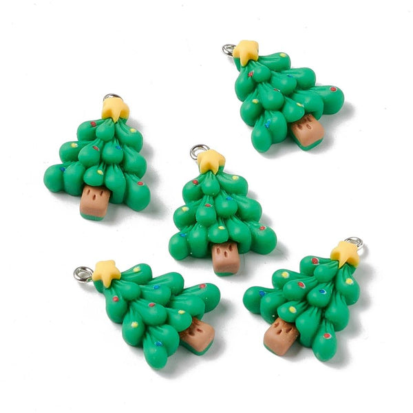 5 Xmas Tree Resin Charms Pendants 28mm Kawaii Jewellery Making C327