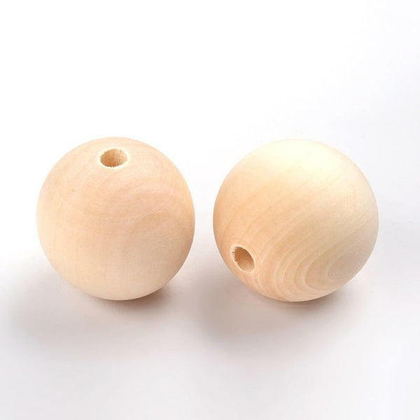 NATURAL ROUND WOODEN BEADS 8mm - 40mm UNTREATED PLAIN WOOD LARGE HOLE