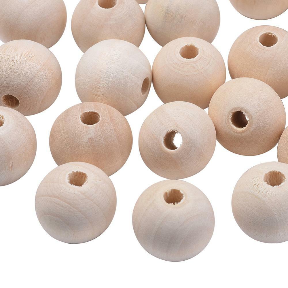 NATURAL ROUND WOODEN BEADS 8mm - 40mm UNTREATED PLAIN WOOD LARGE HOLE