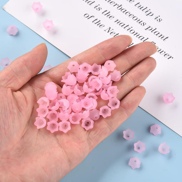 50 Flower Beads BABY PINK Frosted Lucite Acrylic Bell Cup 10mm LUC80