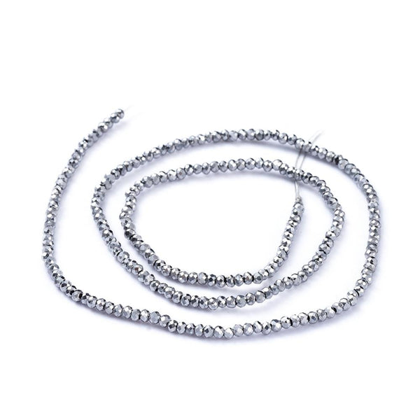 Tiny Platinum Faceted Glass Rondelle Round Beads 2mm x1.5mm 220+ STRAND GLS175