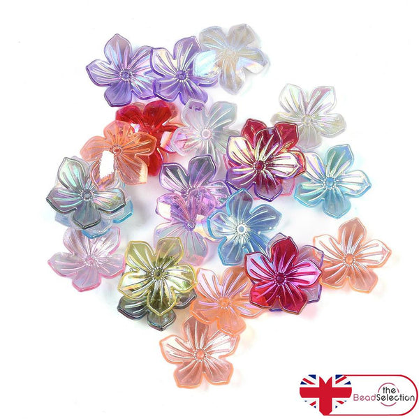 20 'AB' LUSTRE PLATED ACRYLIC PETAL FLOWER BEADS CAPS 24mm ACR250