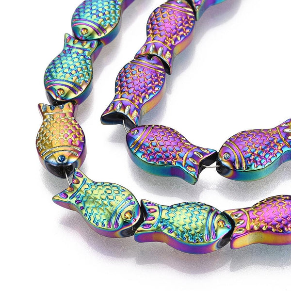 10 GLASS FISH BEADS 15mm x 8mm RAINBOW AB PENDANT CHARM GLS172