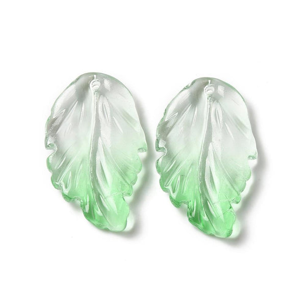 10 Green Glass Leaf Beads 28mm x 17mm Pendant Charm Jewellery Making GLS176