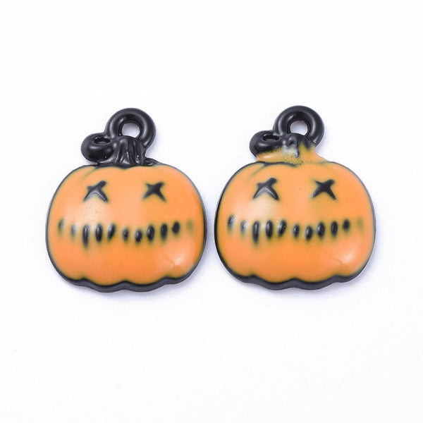 5 Halloween Pumpkin Face Enamel Charms Pendant 15mm Jewellery Making C335