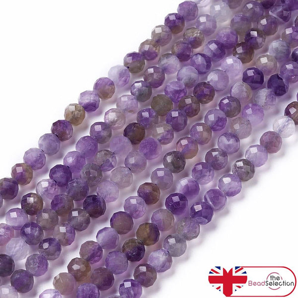 PURPLE AMETHYST FACETED ROUND GEMSTONE BEADS 4mm 1 STRAND GS240