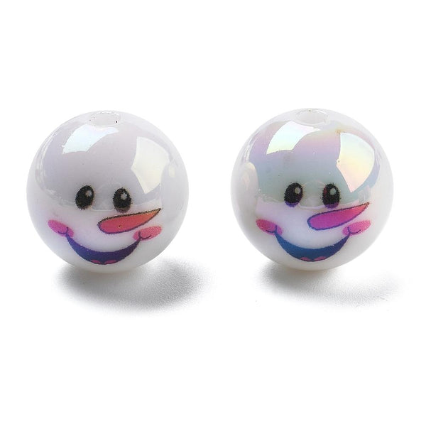 2 SNOWMAN FACE LARGE WHITE 'AB' RAINBOW ROUND BEADS 16mm XMAS ACR245
