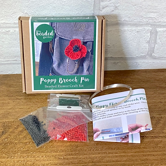 Poppy Flower Brooch Pin Kit. French Beading kit, Beaded Flower Kit (TBG-PBP)