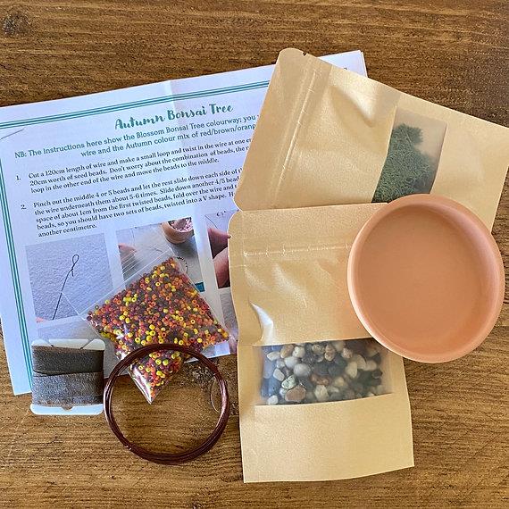 Autumn Bonsai Tree Craft Kit. French Beading kit, Beaded Flower Kit (TBG-ABT)