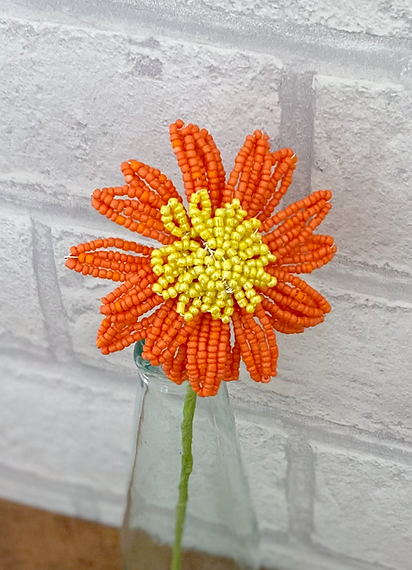 Beaded Flower Kit Gerbera Flower Craft Kit (Orange). French Beading (TBG-GER-O)