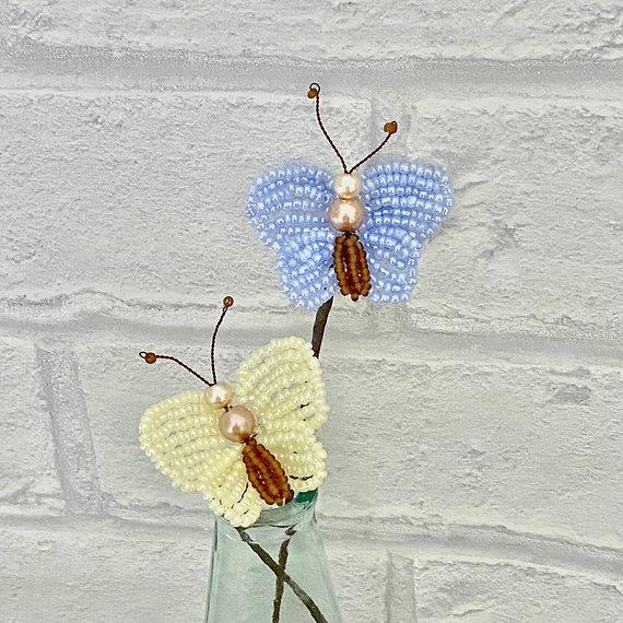 Butterflies Lemon/Blue Craft Kit, French Beading, Beaded flower kit (TBG-BUT2)