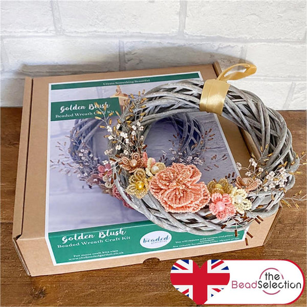 Golden Blush Wreath Craft Kit. French Beading kit, Beaded Flower Kit (TBG-GBW)