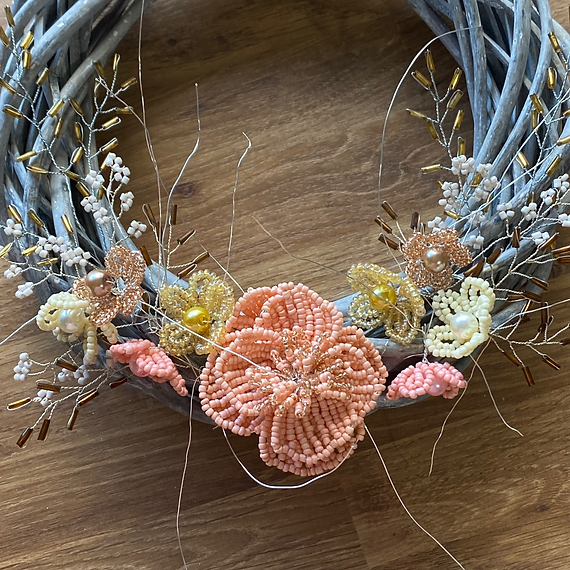 Golden Blush Wreath Craft Kit. French Beading kit, Beaded Flower Kit (TBG-GBW)