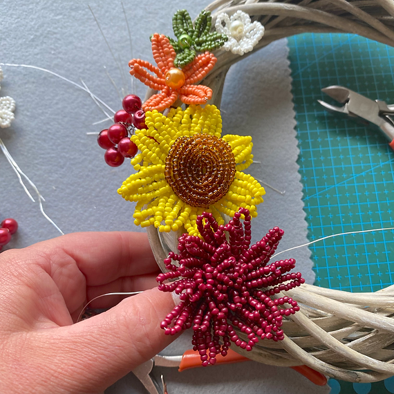 Autumn's Glow Wreath Craft Kit. French Beading kit, Beaded Flower Kit (TBG-AGW)