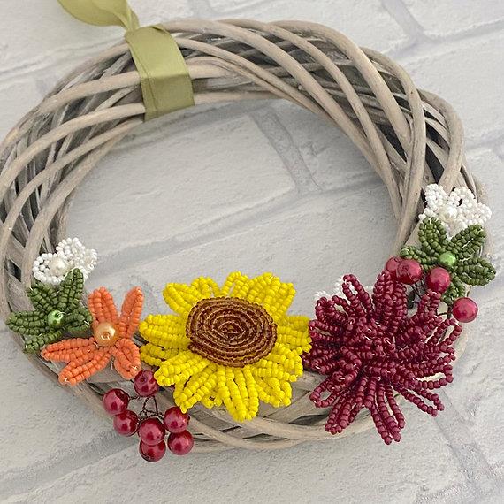 Autumn's Glow Wreath Craft Kit. French Beading kit, Beaded Flower Kit (TBG-AGW)