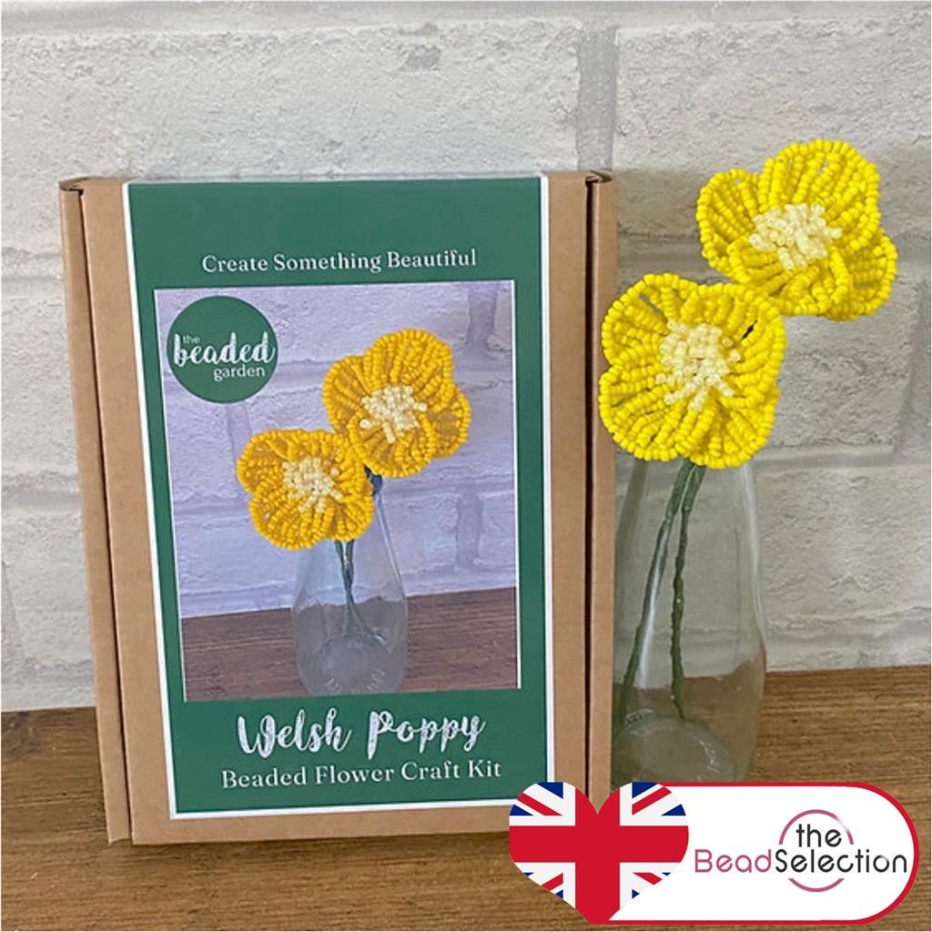 Welsh Poppy Flower Craft Kit. French Beading kit, Beaded Flower Kit (TBG-WP)