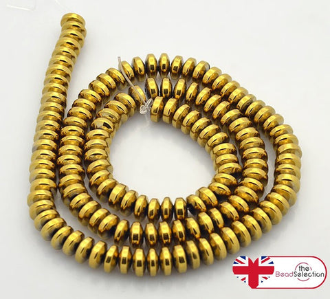 50 GOLD DISC RONDELLE HEMATITE BEADS 6mm PREMIUM QUALITY HEM69