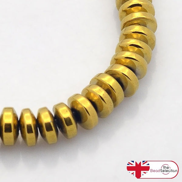 50 GOLD DISC RONDELLE HEMATITE BEADS 6mm PREMIUM QUALITY HEM69