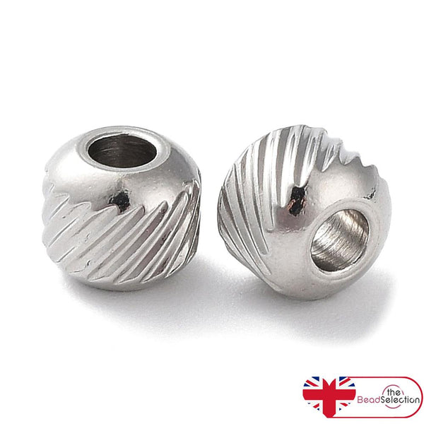5 STAINLESS STEEL 304 SPACER BEADS 11mm ROUND GROOVED LARGE HOLE 6mm STA32
