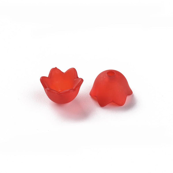 50 Flower Beads RED Frosted Lucite Acrylic Bell Cup 10mm Jewellery Making LUC78