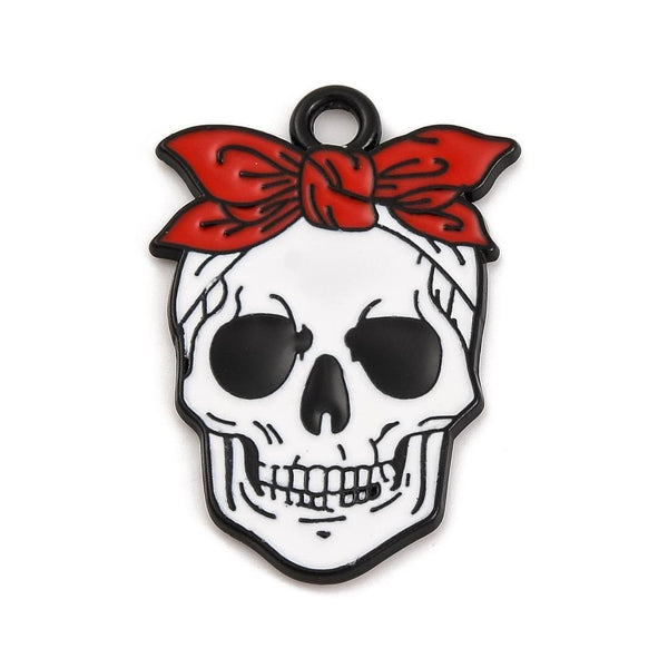5 Halloween Skull Enamel Charms Pendant 21mm Jewellery Making C334