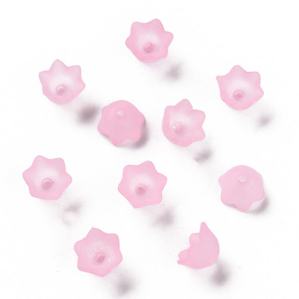 50 Flower Beads BABY PINK Frosted Lucite Acrylic Bell Cup 10mm LUC80