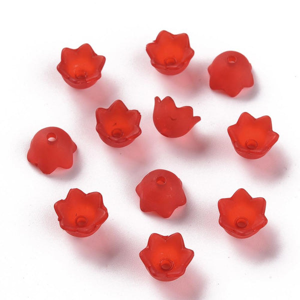 50 Flower Beads RED Frosted Lucite Acrylic Bell Cup 10mm Jewellery Making LUC78