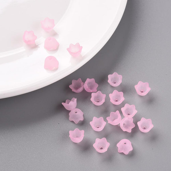 50 Flower Beads BABY PINK Frosted Lucite Acrylic Bell Cup 10mm LUC80