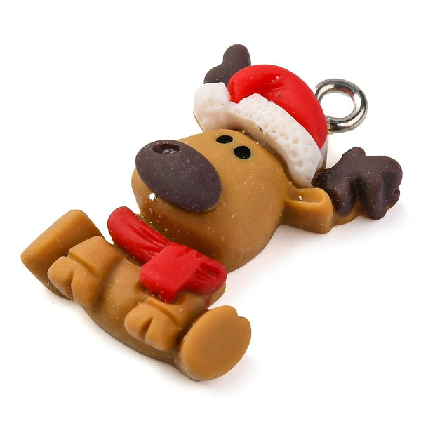 5 Xmas Reindeer Resin Charms Pendants 25mm Kawaii Jewellery Making C328