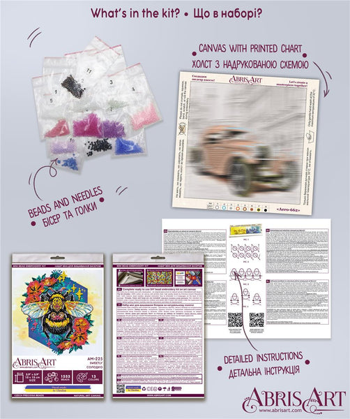SWEET BUMBLE BEE ABRIS ART BEAD EMBROIDERY KIT 15cm x 15cm ( AM-225)