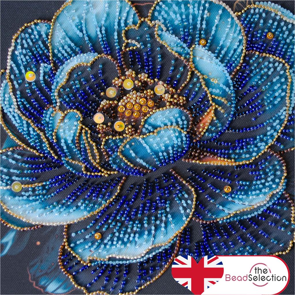 LUXURIOUS BLUE FLOWER ABRIS ART BEAD EMBROIDERY KIT 20cm x 20cm ( AMB-124)