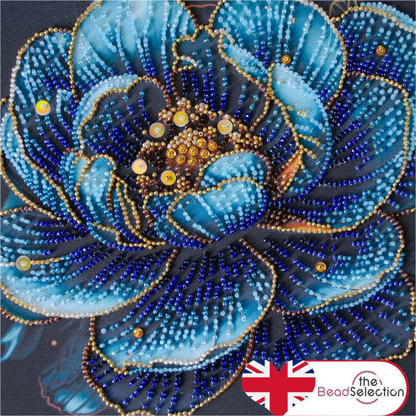 LUXURIOUS BLUE FLOWER ABRIS ART BEAD EMBROIDERY KIT 20cm x 20cm ( AMB-124)